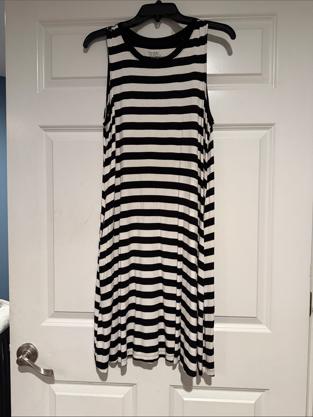 Time and Tru Black and White Striped Sleeveless Midi Dress